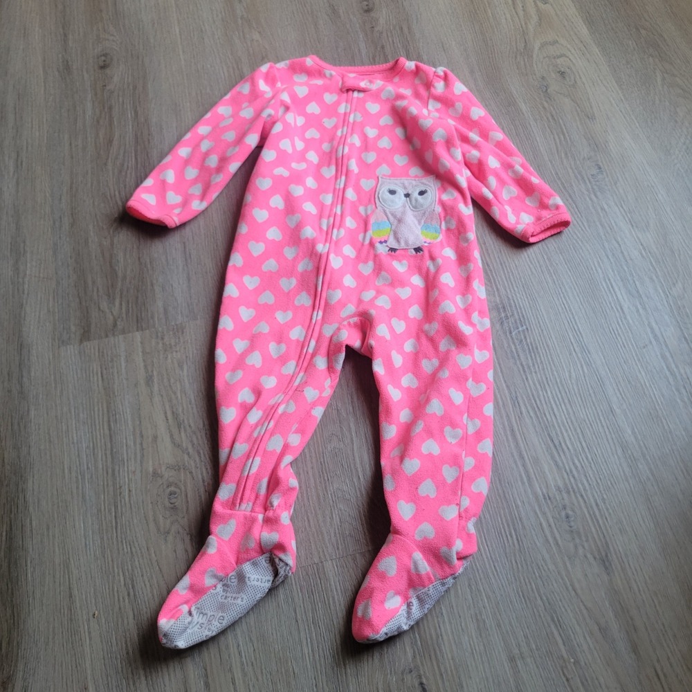 Simple Joys by Carter's Footed Pajamas Girls 18M Pink Heart Owl Fleece Sleeper
